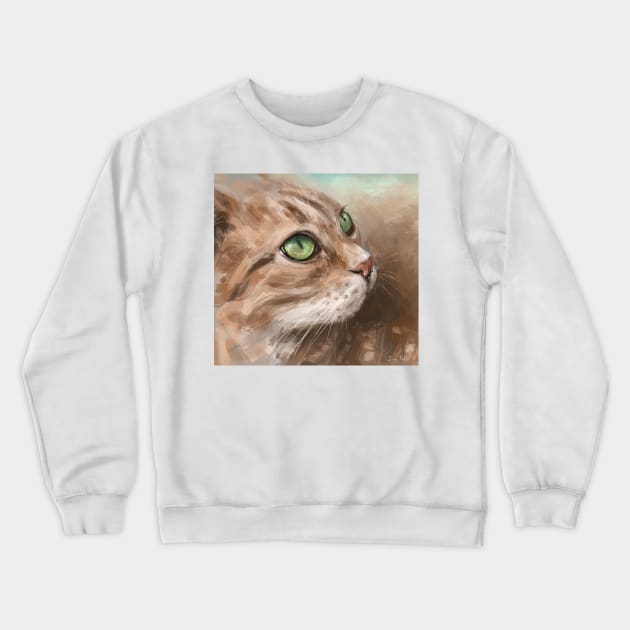 Painting of a Blonde Cat with Bright Green Eyes Looking to the Side Crewneck Sweatshirt by ibadishi